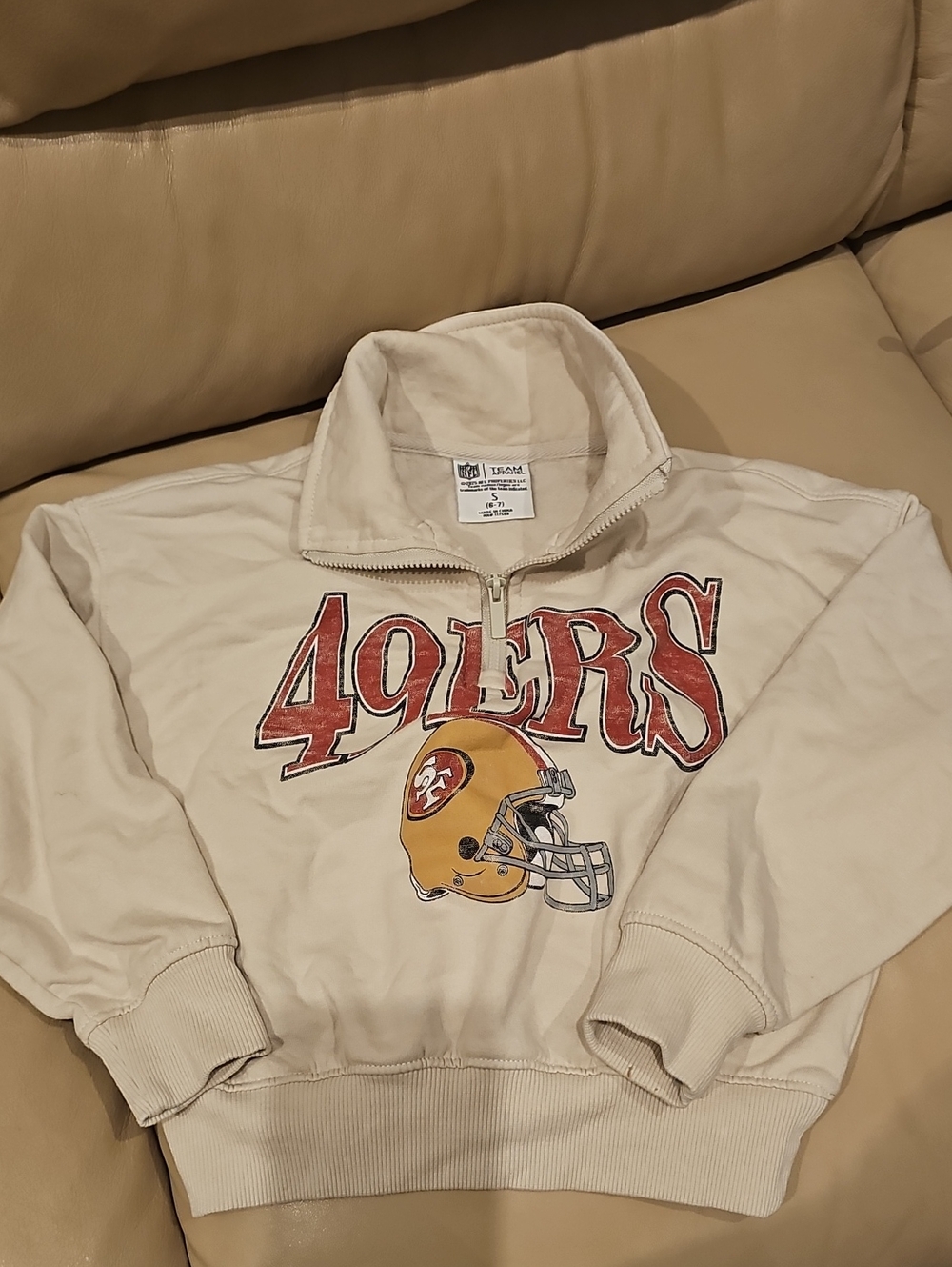 Kids NFL 49ers Cream Quarter-Zip Sweatshirt